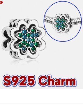 NWT S925 Sterling Silver Green Lucky Leaf Make Wish Pendant Charm Bead Bracelet